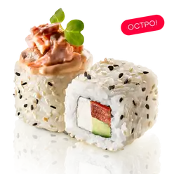 Тартар ролл с лососем и шиитаке под соусом спайс