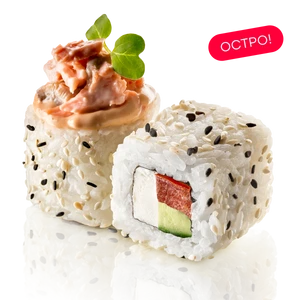 Тартар ролл с лососем и шиитаке под соусом спайс